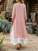 Set due pezzi donna con cardigan lungo aperto davanti e vestito a balze a più strati