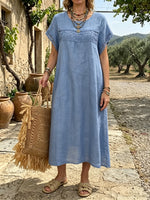 Abito da donna in misto lino con pizzo in stile boho