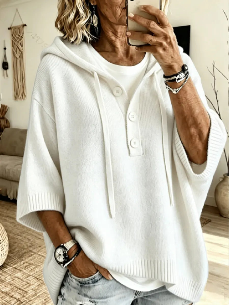 Koselig oversized strikket Henley-hettegenser