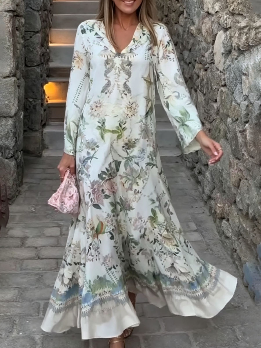 Elegantes Maxikleid mit Blumenmuster für den Urlaub