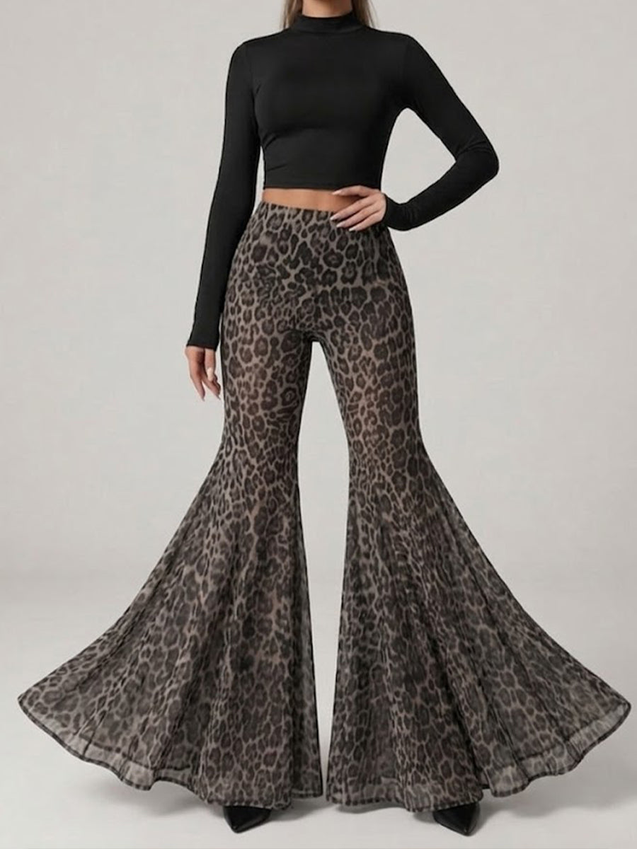 Pantalon évasé extensible à imprimé léopard, élégant et sexy