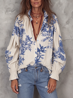 Camisa de algodón y lino con estampado floral vintage bohemio