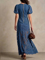 Stylish And Elegant Slim-fit Denim Dress With Spliced embroidered Lace