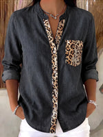 Blusa abotonada adornada con lentejuelas de leopardo chic