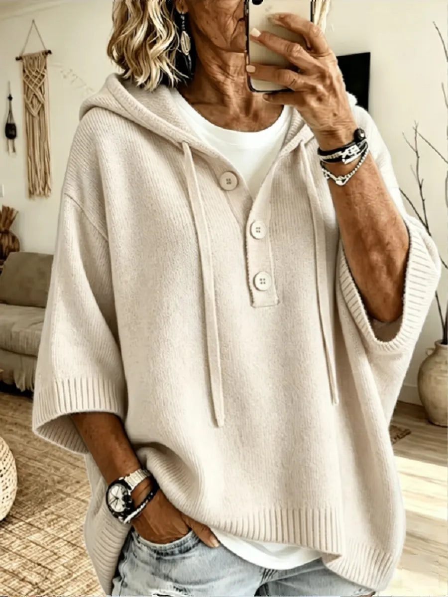 Koselig oversized strikket Henley-hettegenser