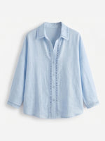 Camicia casual a maniche lunghe in lino e cotone con inserto in nastro traforato