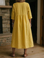 Vestito casual ampio in lino e cotone con toppe e rifiniture in pizzo
