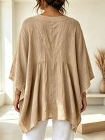 Chemise décontractée artistique pour femmes à manches chauve-souris, manches 3/4 en coton et lin, style élégant