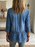 Lässiges Denim-Hemd mit Spitzen-Patchwork