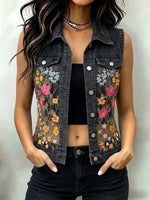 Gilet di jeans casual alla moda con pizzo ricamato e patchwork