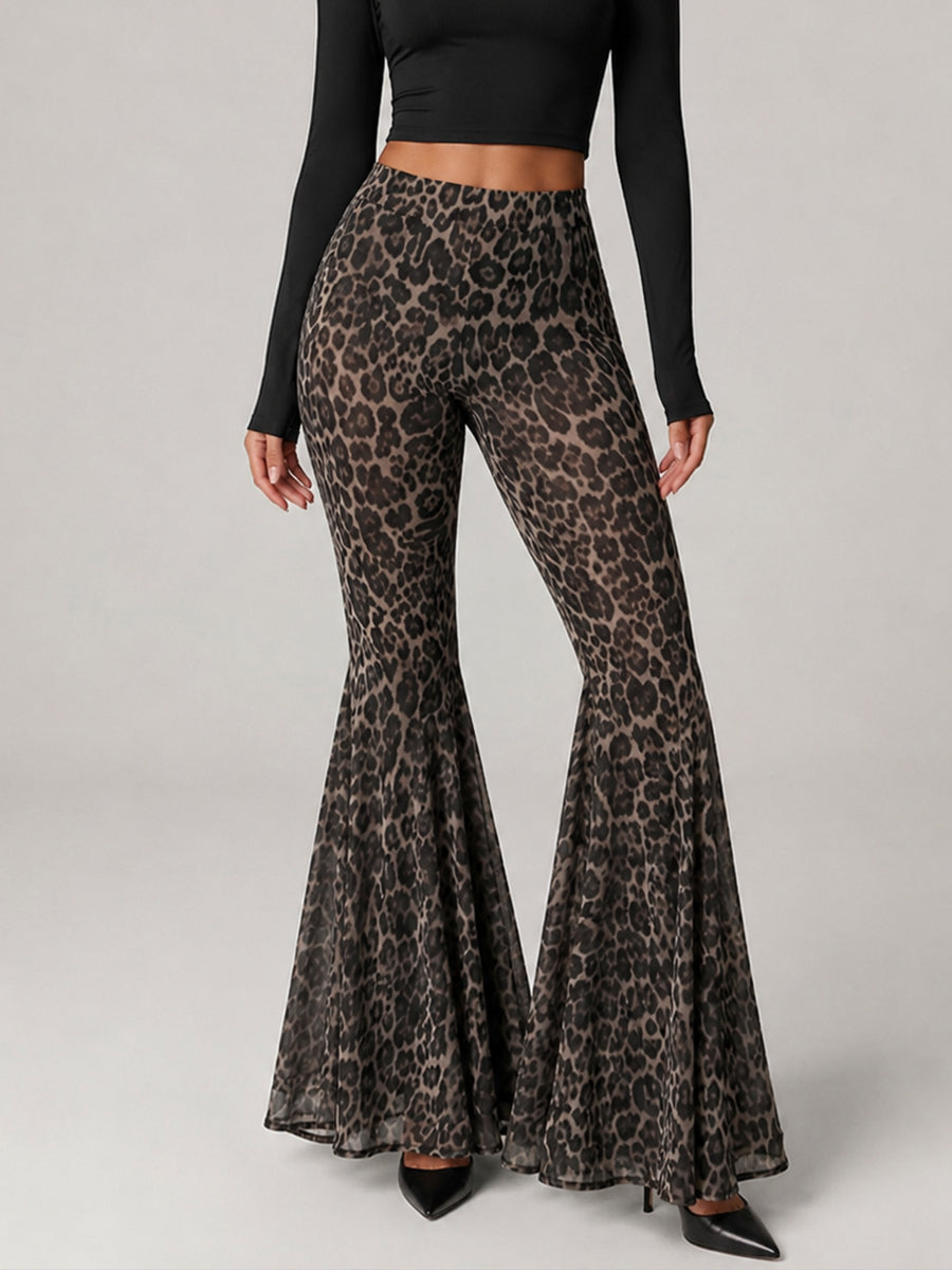 Pantalon évasé extensible à imprimé léopard, élégant et sexy