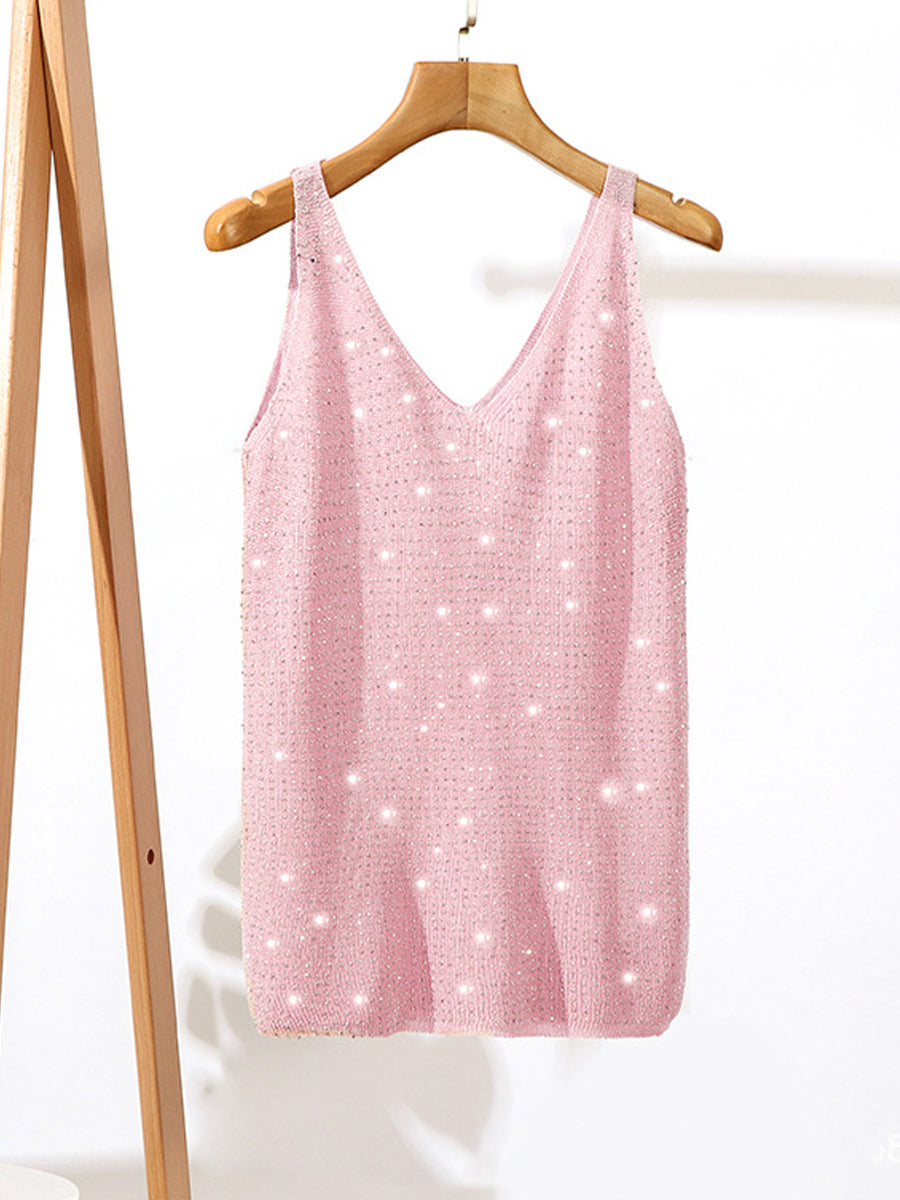 Gilet alla moda in maglia con strass scintillanti