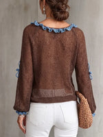 Boho-Top mit offenem Strickmuster und kontrastierenden Rüschen