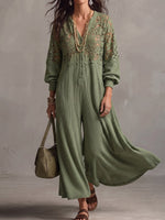 Vintage eleganter Jumpsuit mit Waffel-Patchwork und Spitzen-Ausschnitten
