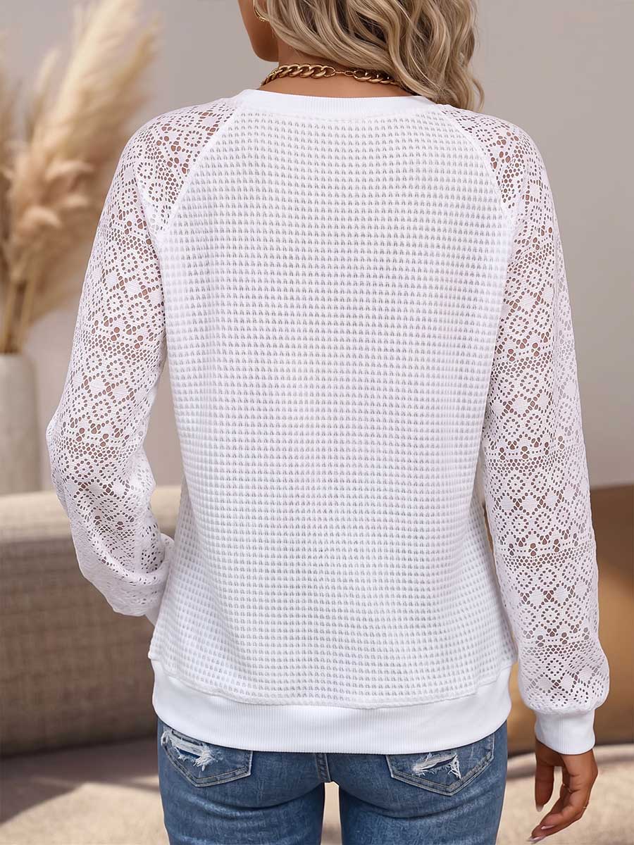Damen Pullover in Uni-Farbe mit Rundhalsausschnitt, langärmlig, locker geschnitten, mit Cut-out und Strickpaneel