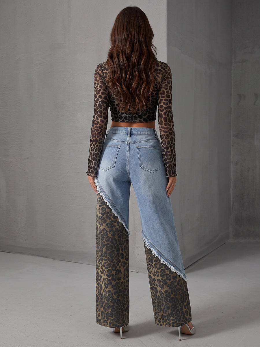 Avant-garde Retro Patchwork Leopard-print Jeans