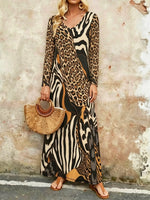 Damen Kleid mit Leopardenmuster, lässig, stilvoll, langärmlig