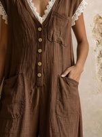 Tuta larga da donna in lino e cotone marrone