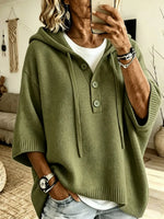 Koselig oversized strikket Henley-hettegenser