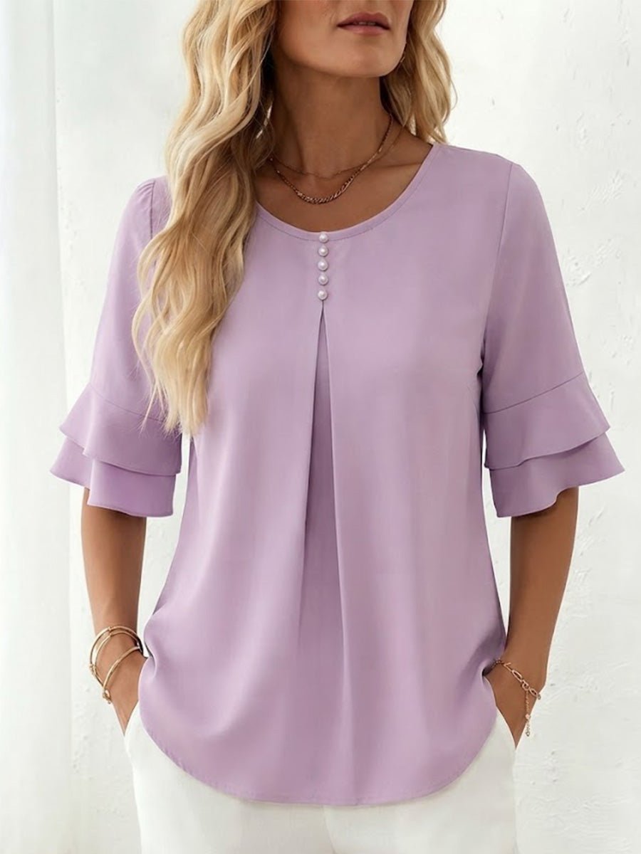 Camicia a maniche corte a vestibilità ampia e snellente con balze a doppio strato