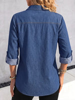 Schicke Chambray-Bluse aus Denim mit Laser-Cut und Knopfleiste