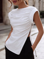 Dames effen kleur ronde hals mouwloze casual losse katoenen top