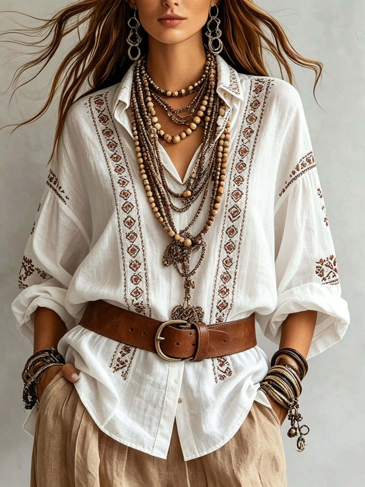 Damen-Bluse im Boho-Stil mit Knopfleiste
