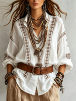 Damen-Bluse im Boho-Stil mit Knopfleiste