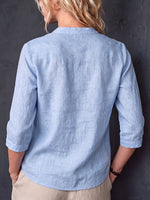 Women's Solid Color V-neck 3/4 Sleeve Casual Loose Cotton-linen Shirt