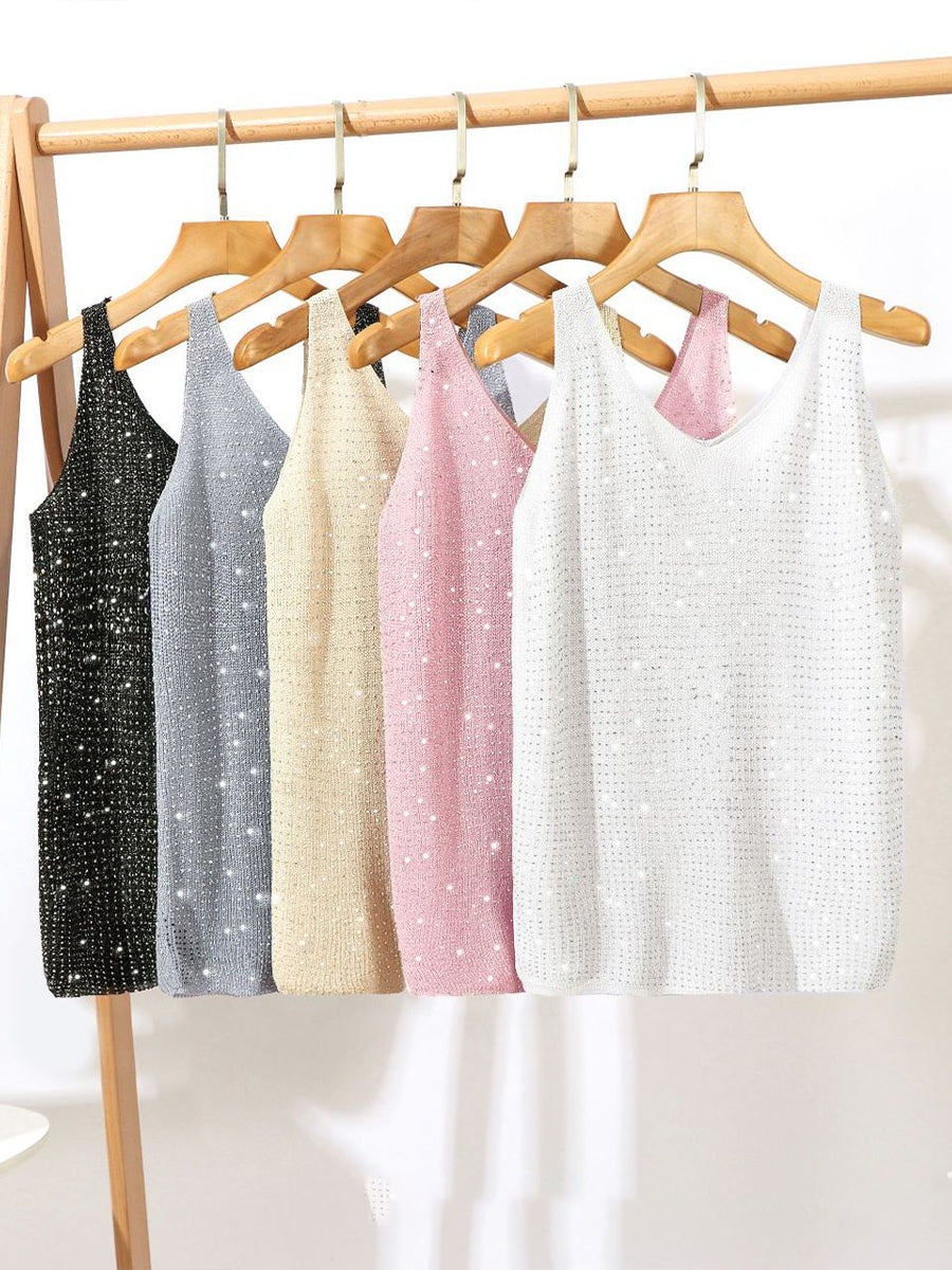 Gilet alla moda in maglia con strass scintillanti