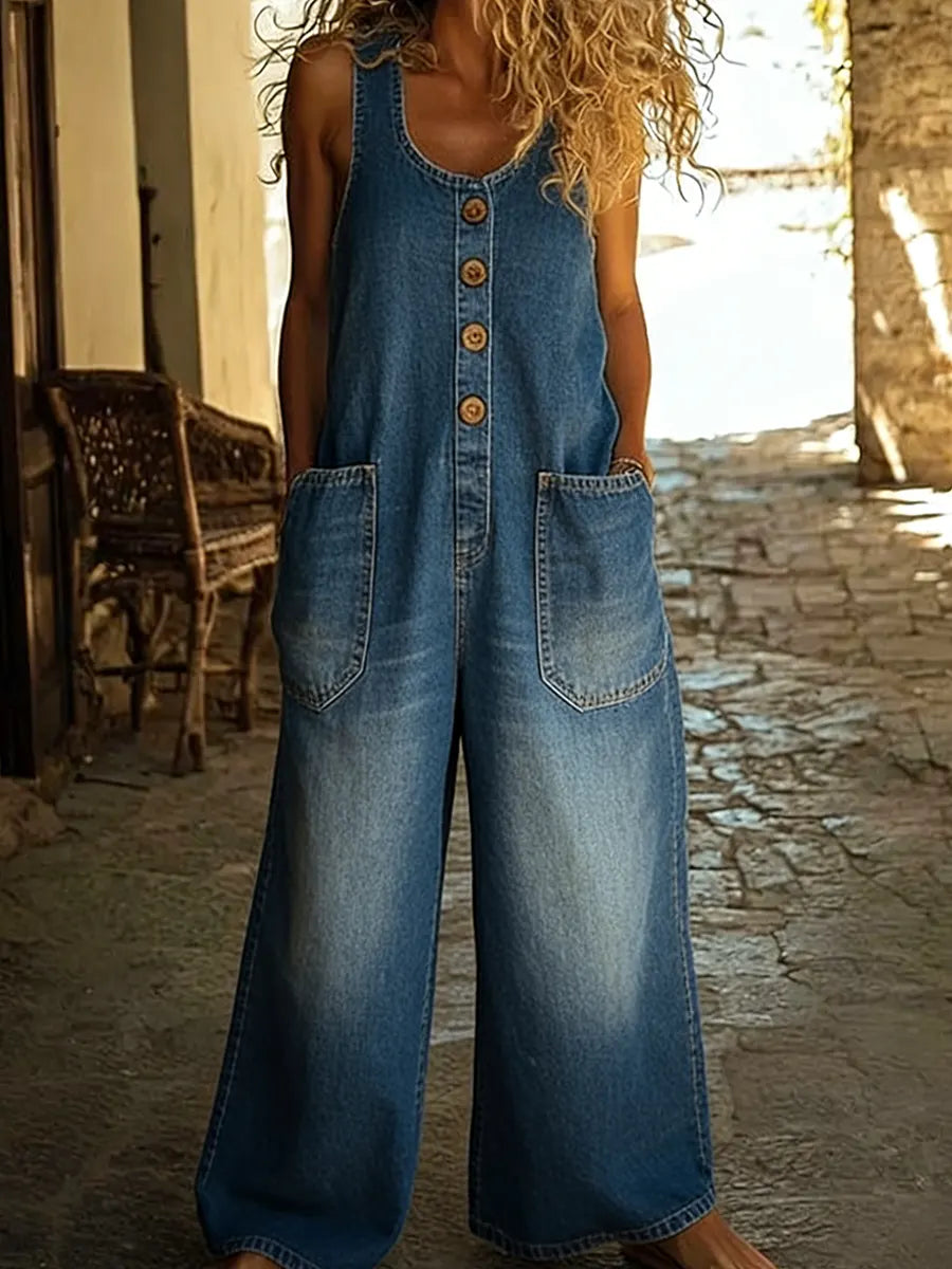 Chaleco casual de algodón para mujer y mono vaquero