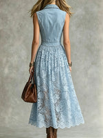 Dames mouwloze denim midi-jurk met kant