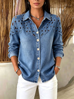 Schicke Jeansbluse mit floraler Stickerei