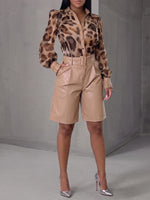 Pantalones cortos de cuero ecológico, elegantes y casuales