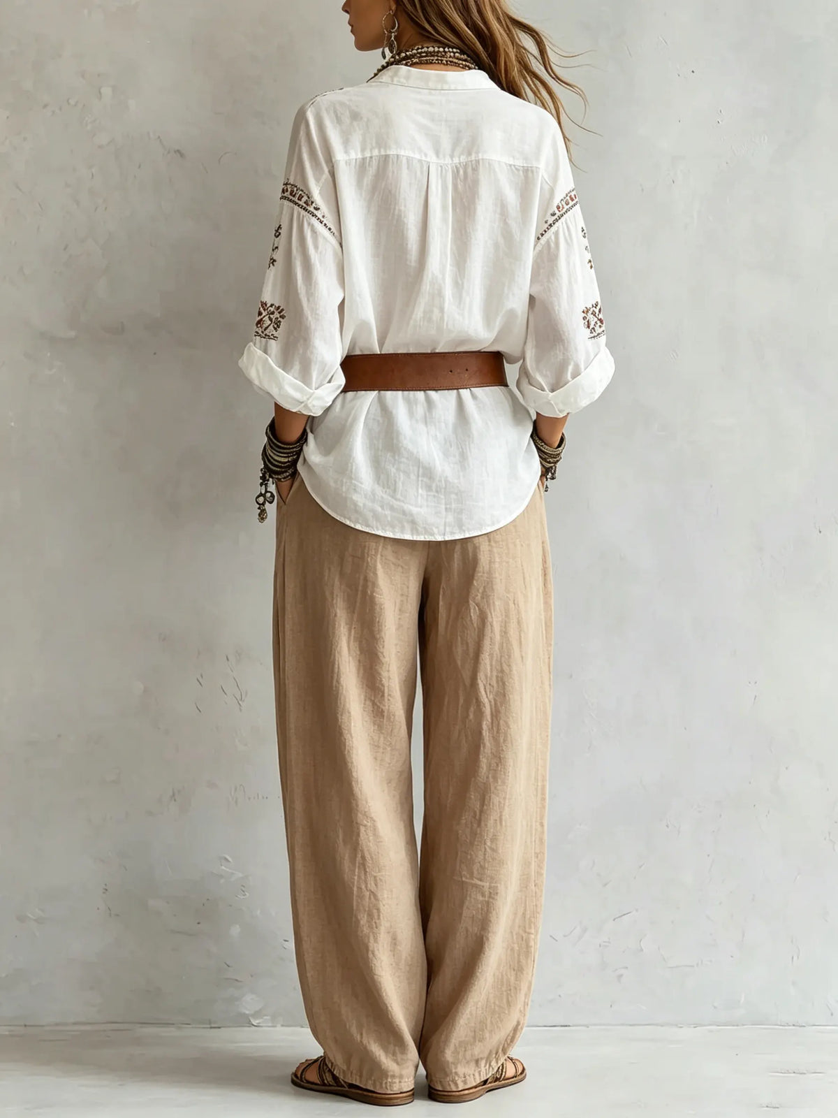 Damen-Bluse im Boho-Stil mit Knopfleiste