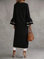 Elegant Gold-Trimmed High-Slit Maxi Blouse