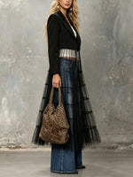 Blazer corto da donna in rete con patchwork