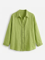 Camicia casual a maniche lunghe in lino e cotone con inserto in nastro traforato