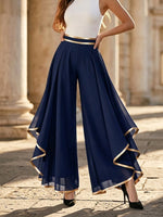 Pantalones fluidos de gasa con ribete dorado elegante