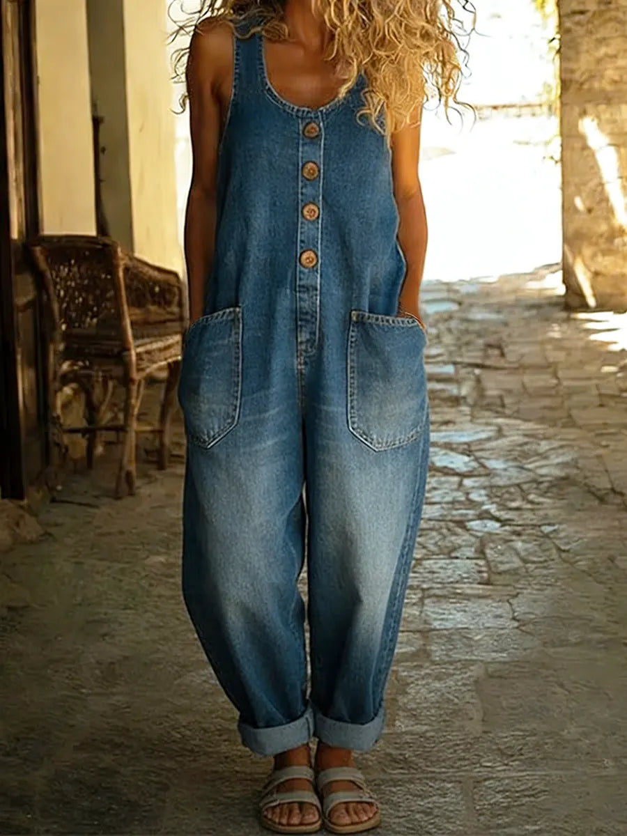 Chaleco casual de algodón para mujer y mono vaquero