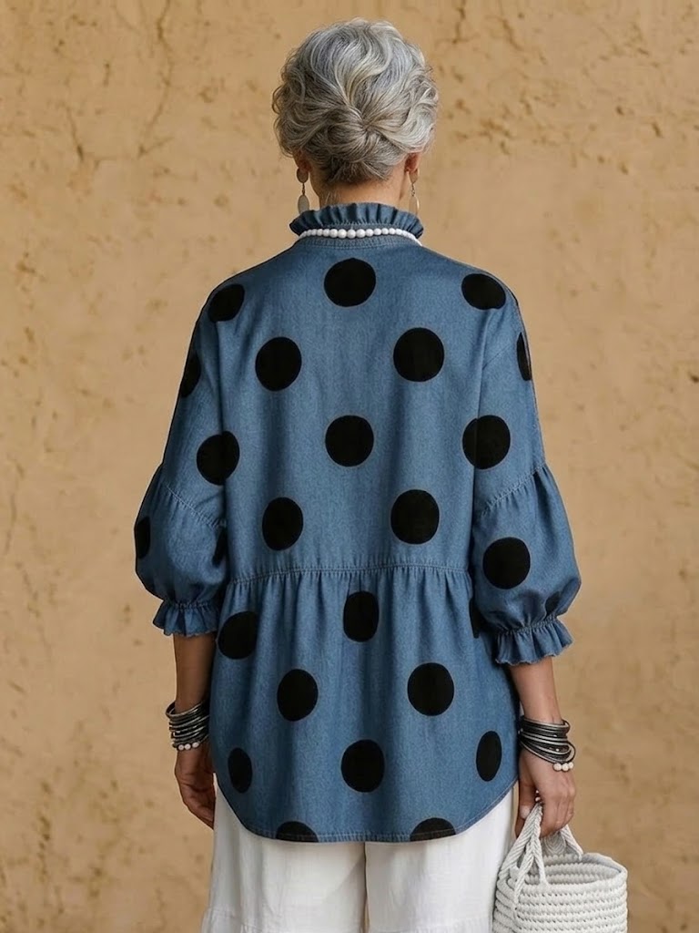 Camicia di jeans casual a pois con vestibilità comoda
