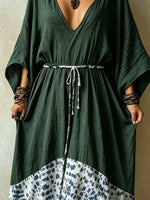 Damen Maxikleid mit Leopardenmuster, V-Ausschnitt und lockerem Schnitt für den Urlaub