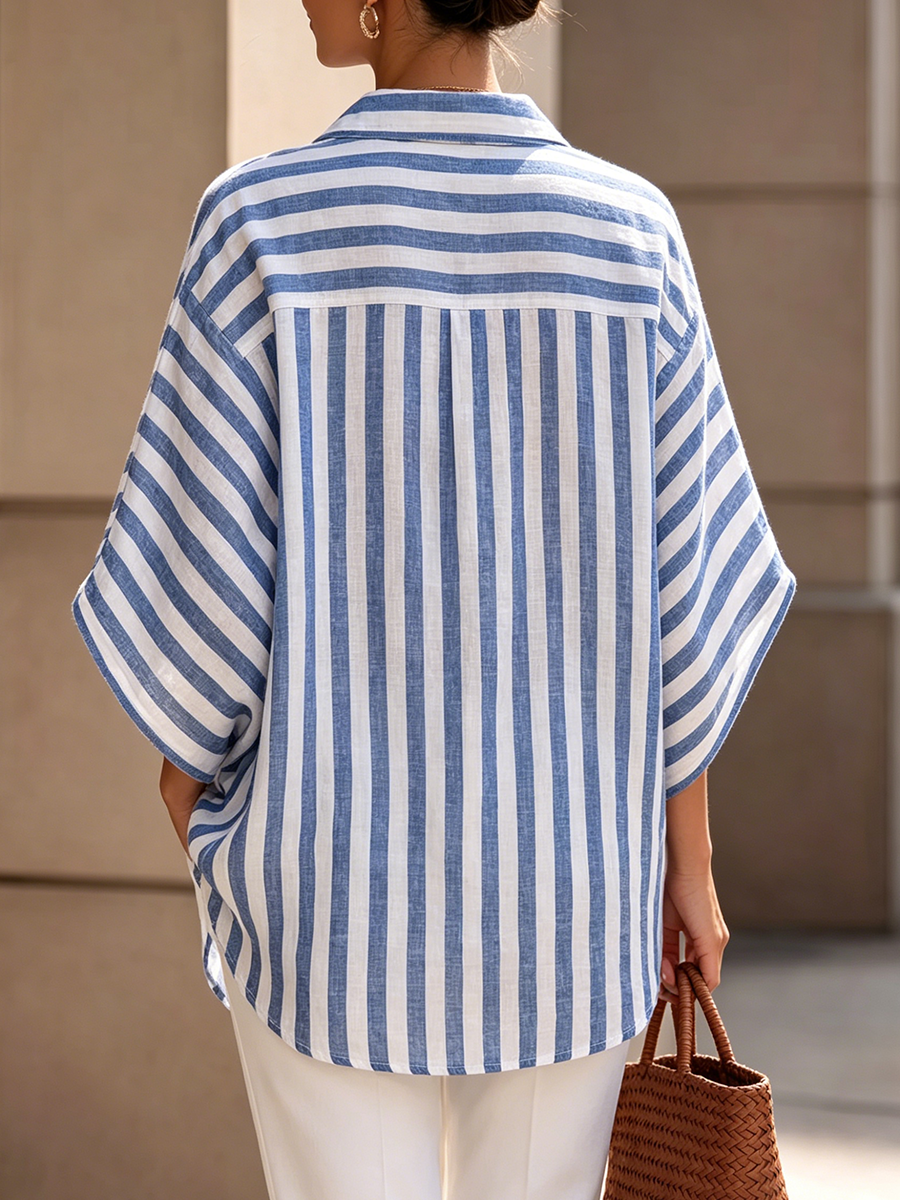 Relaxed Artful Tailoring Striped Cotton-linen Shirt