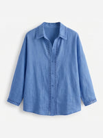 Camicia casual a maniche lunghe in lino e cotone con inserto in nastro traforato