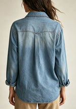 Retro denim losse kunst casual blouse met revers en lange mouwen