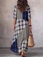 Vestido maxi de cuadros patchwork con escote en V de inspiración vintage