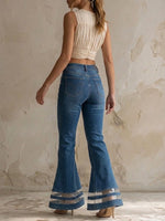 Pantaloni svasati casual alla moda in chiffon patchwork e denim