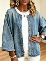 Camicia di jeans oversize casual senza colletto con bottoni frontali