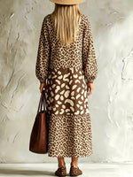 Damen Kleid mit Leopardenmuster, locker, künstlerisch, lässig und stilvoll, mit langen Ärmeln