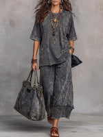 Vintage Art Comfortable Fabrics Patchwork Cotton Sweatshirt Set